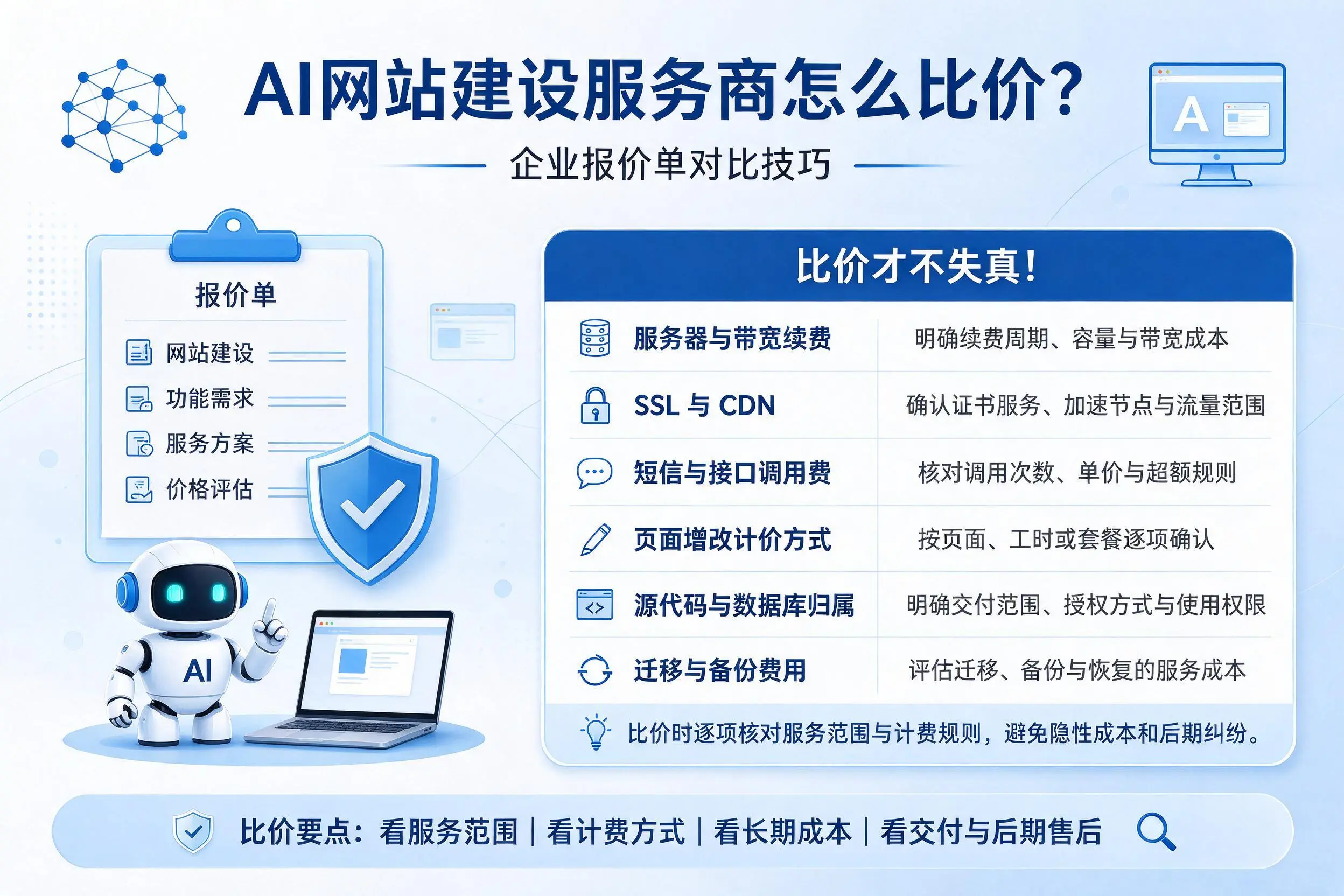 AI网站建设服务商怎么比价？厦门企业报价单对比技巧
