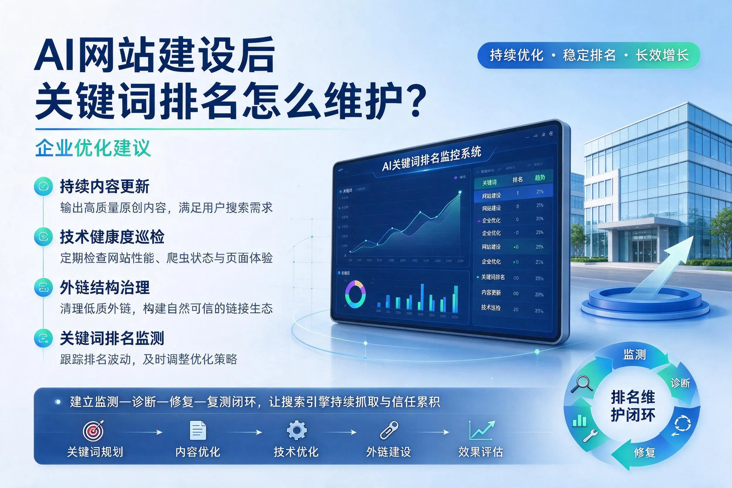 AI网站建设后关键词排名怎么维护?厦门企业优化建议