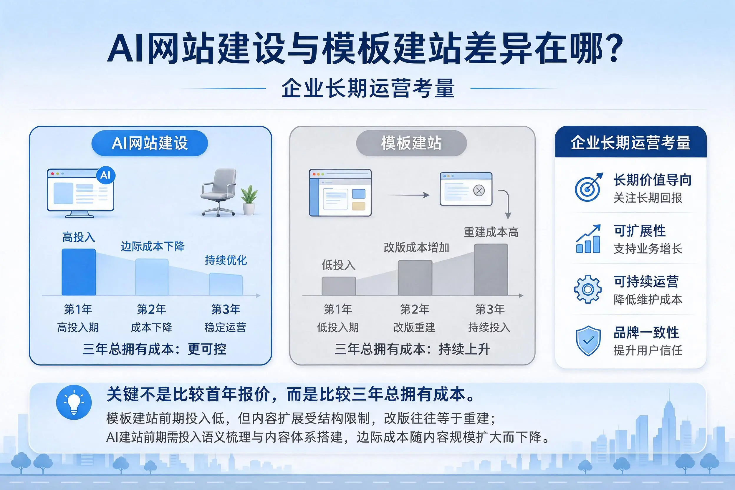 AI网站建设与模板建站差异在哪?厦门企业长期运营考量