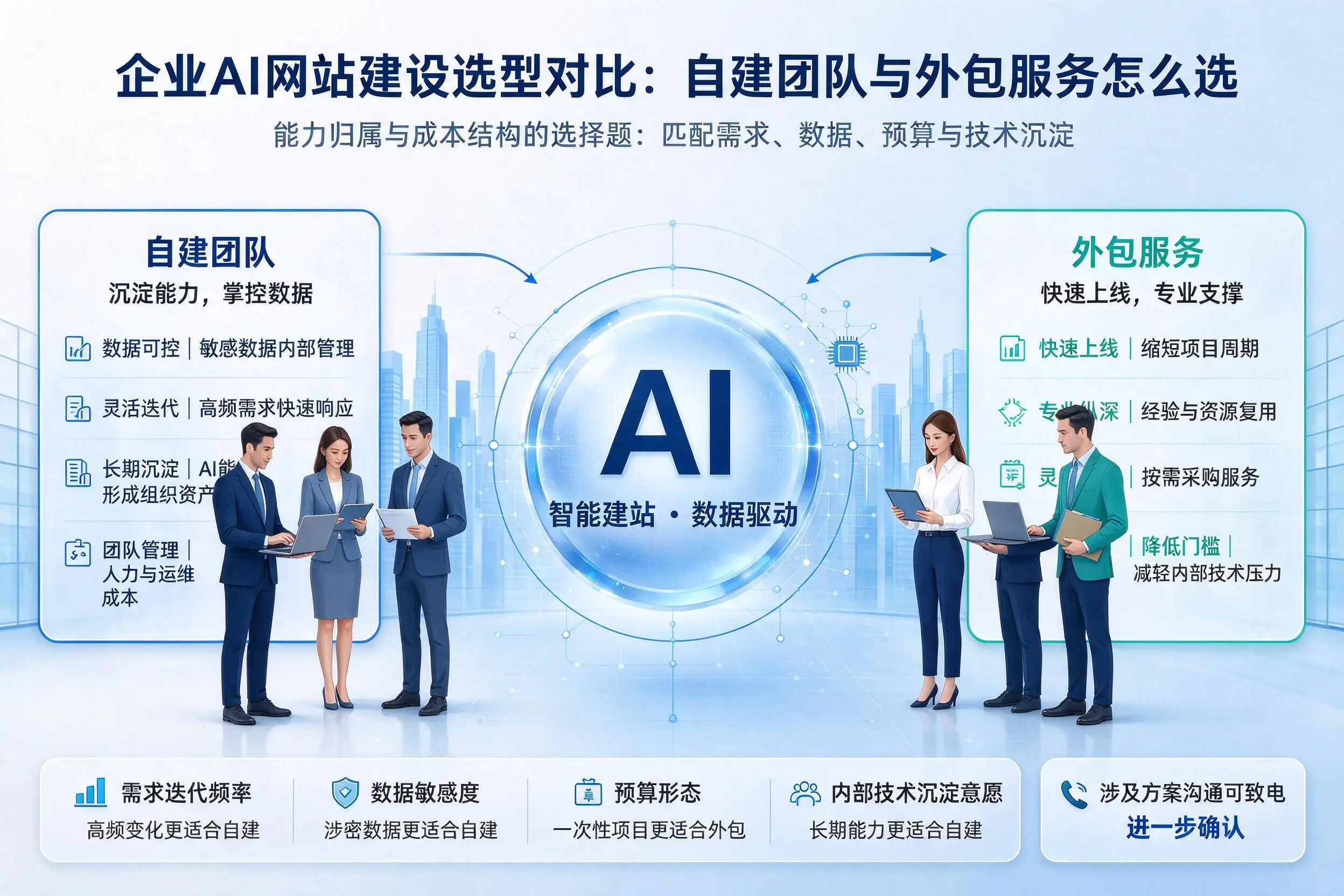 厦门企业AI网站建设选型对比:自建团队与外包服务怎么选